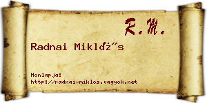 Radnai Miklós névjegykártya